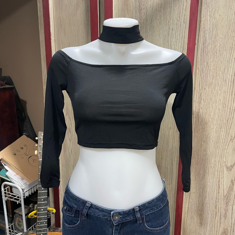 Black Off-Shoulder Crop Top
